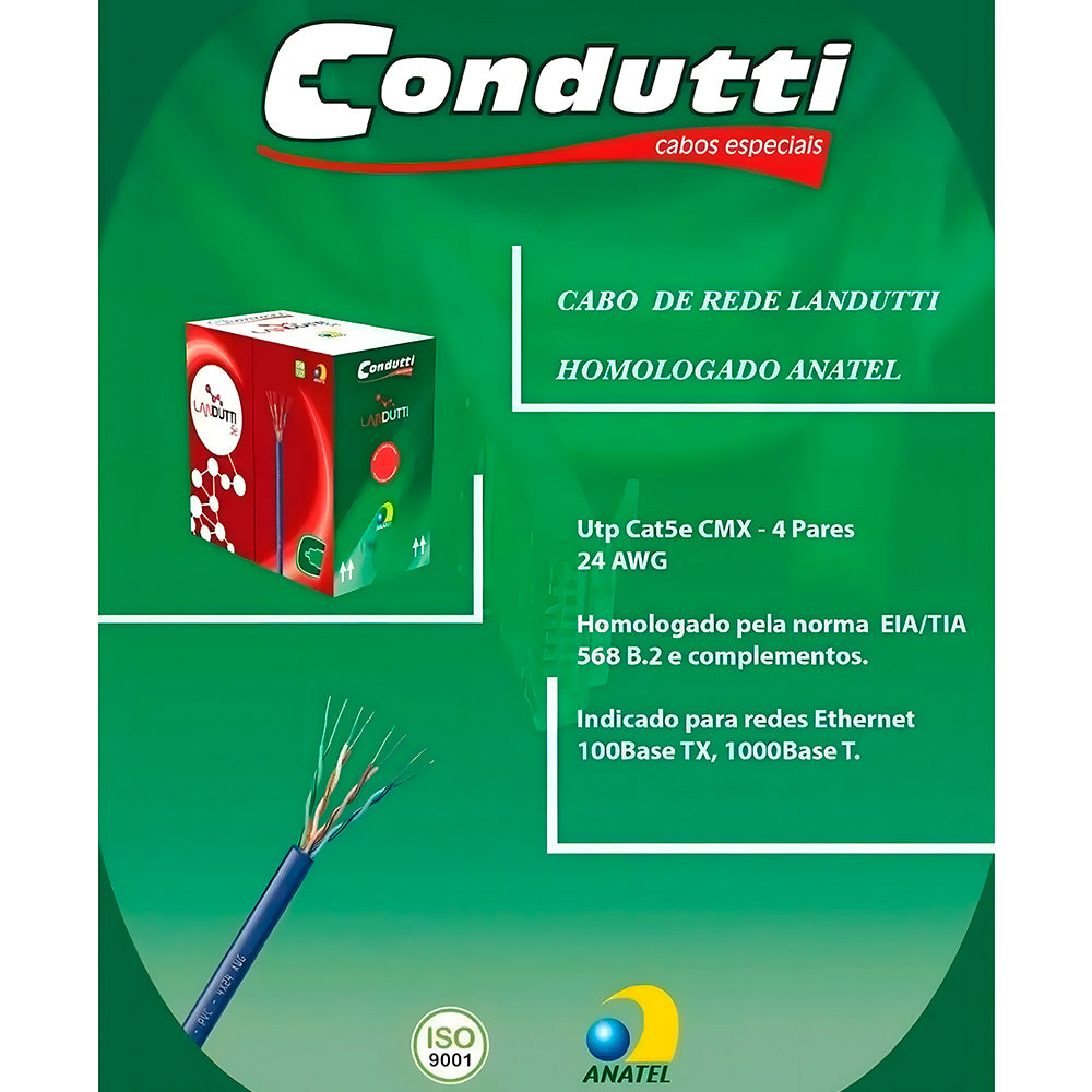 Metro de Cabo De Rede Landutti UPT Cat5E 100% Cobre Condutti, Azul